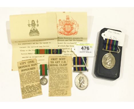 Scottish Aberdeen Civil Defence Long Service Medal & Clasp. A good example of the 1961 to 1968 pattern, with Long Service Cla