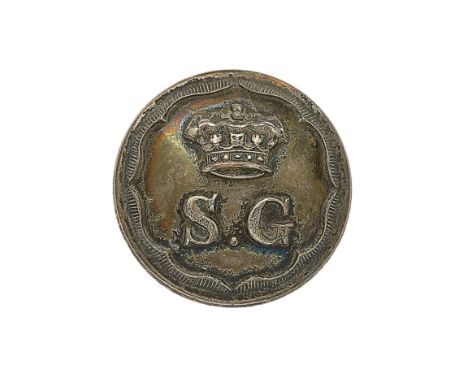 Royal South Gloucestershire Militia Officer’s silvered closed-back coatee button. Good example by Jennens & Co, London Scallo