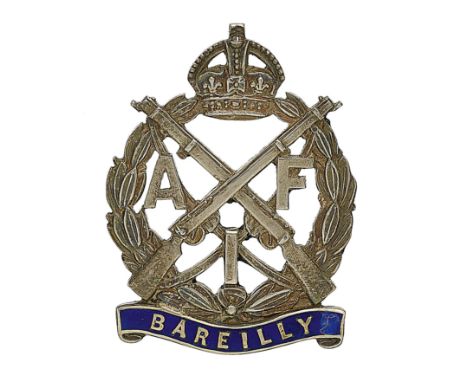 Badge. Indian Army. Bareilly Contingent AFI Officer’s 1924 Birmingham hallmarked silver cap badge. Good example by JRG&S (JR 