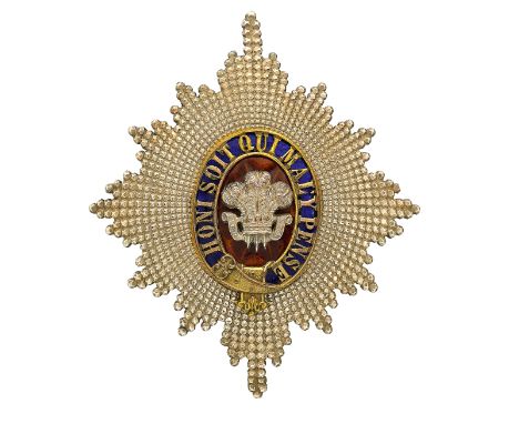 Badge. 3rd (The Prince of Wales) Dragoon Guards post 1871 Officer’s helmet plate. A fine die-stamped facetted silvered star m