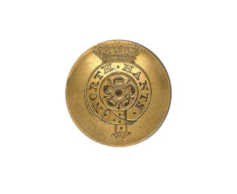 North Hampshire Militia Officer’s gilt open-back coatee button. Fine example by Pitter & Fox, London. Crowned “North Hants” s