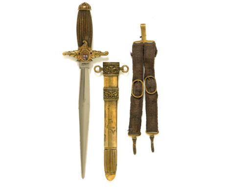 Royal Hungarian Fire Brigade dagger. A good 1930’s Budapest made example with wooden reeded grip and stylised crossguard bear