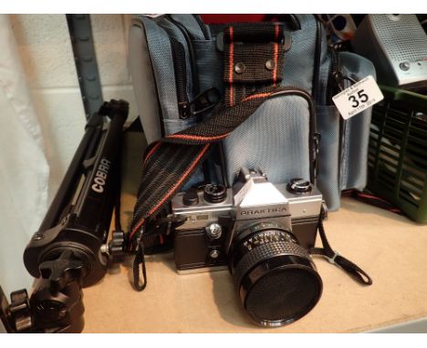 Practica TL5B 35mm camera with lenses flash and camera bag 