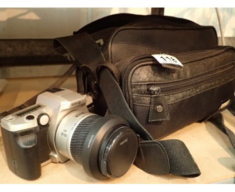 Olympus grey / blue camera bag to include Chinon CP-X Program camera Cosina 50mm 1:1.8 lens Chinon motor drive Hoya 80-205 zo