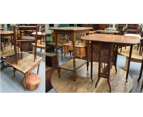 An Edwardian mahogany Sutherland table; a 1920s oak occasional table; a George III mahogany corner washstand; folding towel h