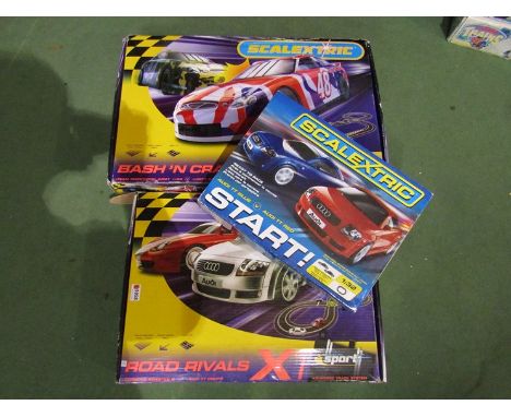 Three Scalextric sets- Bash n Crash, Road Rivals and Start!
