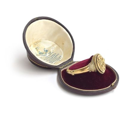 A heavy Victorian silver gilt Etruscan revival bangle by John Brogden, hallmarked for London, 1880, 47.9g, in original fitted