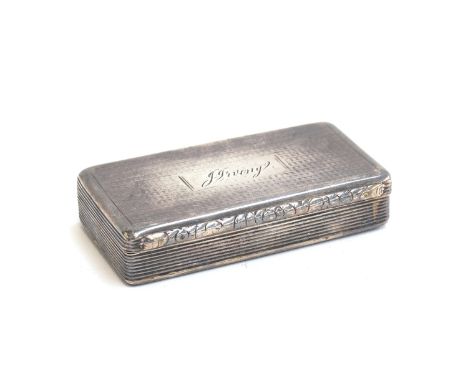 A George IV silver snuff box, Birmingham 1831, rectangular, engine turned decoration and reeded sides, silver gilt interior, 