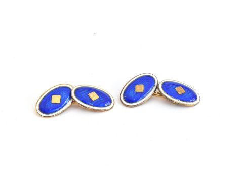 A pair of silver gilt and guilloche enamel cufflinks, Birmingham 1989 