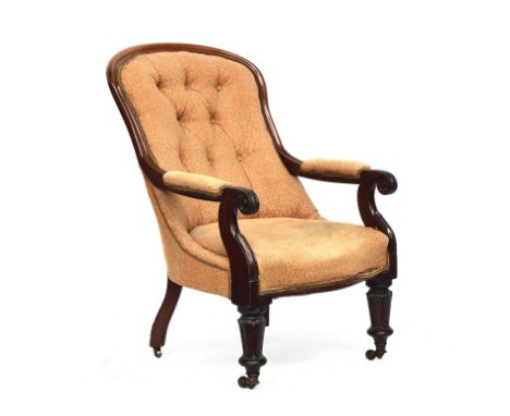 A 19th century button back open armchair 