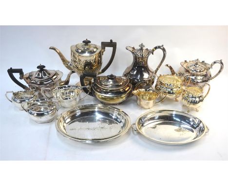 A Mappin &amp; Webb Princes Plate four-piece tea/coffee service, to/w two epns three-piece tea services, a half-reeded Adam-s