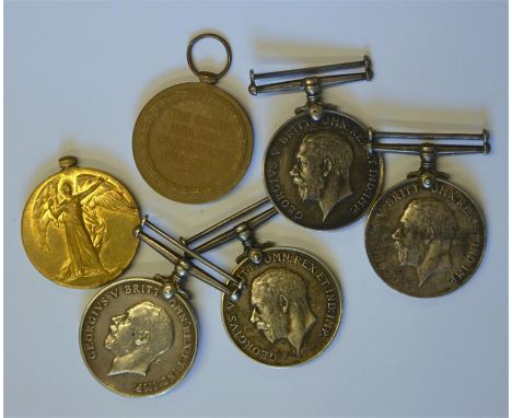 Four WWI 1914-18 British war medals to 329 Gnr. E.A. Cox R.A; 39844 Pte. E. Abraham Bedf. R; 4069 Pte. W.C. Welsh 1-Co of Lon