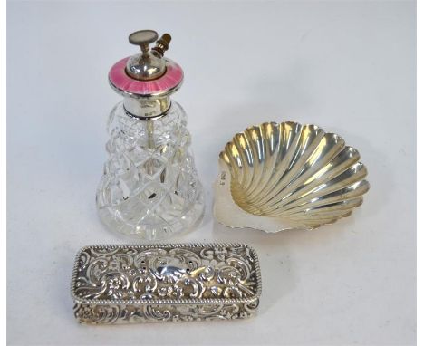 A late Victorian embossed silver trinket box, S. Blackensee &amp; Son Ltd., to/w a shell butter dish, James Deakin &amp; Son,