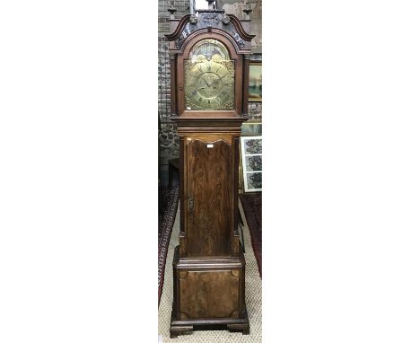 Monks, Prescott, a good 18th century mahogany longcase clock, the 8-day movement with arched brass dial having a pictorial po