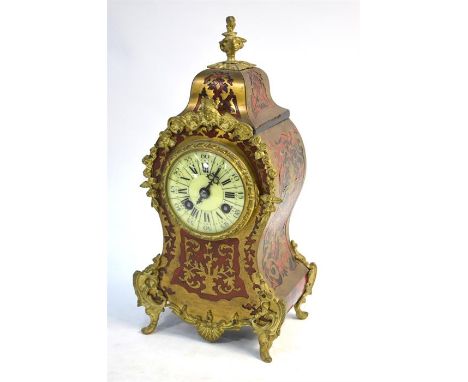 A 19th century French Louis XV style contre-Boulle mantel clock with drum movement by Vincent et Cie 1855, enamel dial and gi