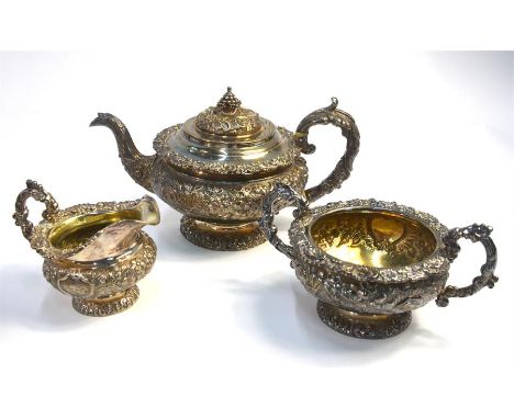 Catalogue Amendment: &nbsp;a heavy quality George IV silver three-piece tea service, comprising&nbsp;teapot with ivory insula