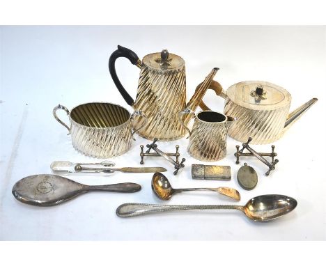 A Victorian electroplated Regency-style four-piece tea/coffee service and writhen and fluted design with pineapple finials, t