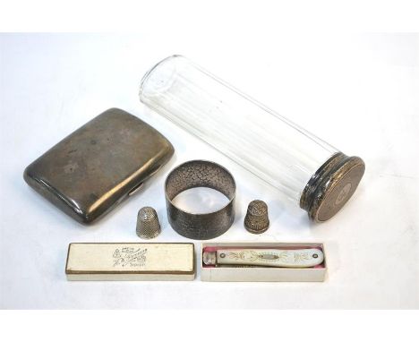 A Victorian silver cigarette case, Birmingham 1894 to/w &nbsp;Victorian penknife with engraved mother of pearl handle and sil