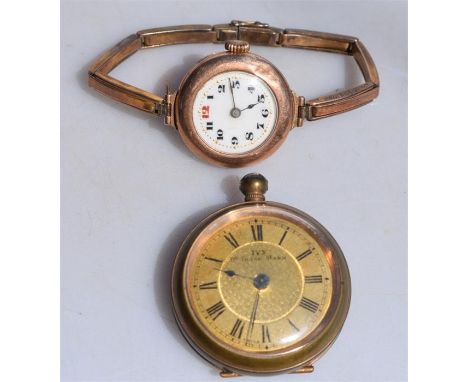 A 9ct gold wristwatch with Swiss movement and decorative enamel dial, on expanding 9ct bracelet strap, 18.8g gross weight, to