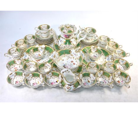 AMENDMENT - NOT ROCKINGHAM BUT RIDGWAY A Victorian Rockingham tea and coffee service, green ground with gilding and painted p