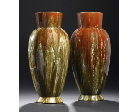 TWO LINTHORPE ART POTTERY VASES, C1880  35cm h, impressed mark and 477 ++Both in good condition