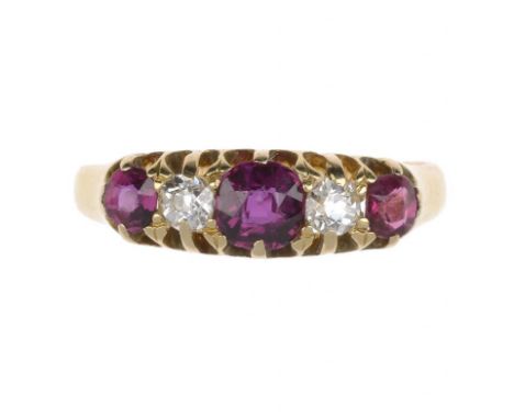 A RUBY AND DIAMOND RING, EARLY 20TH C  in gold, size K ++In good condition with light wear consistent with age, gross weight 