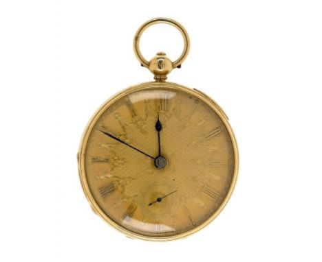 AN ENGLISH 18CT GOLD FUSEE KEVER WATCH FRODSHAM, LONDON 6408 with engraved and engine turned gold dial and blued steel hands,