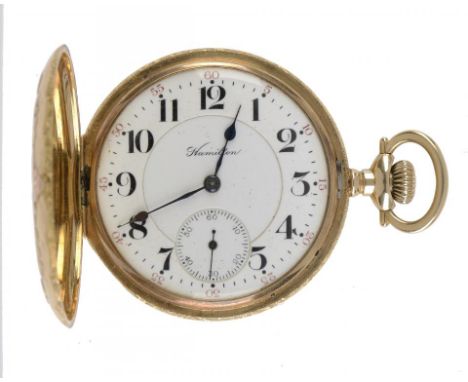 AN AMERICAN THREE COLOUR GOLD HUNTING CASED KEYLESS LEVER WATCH HAMILTON WATCH CO, 395496, 6510931  casemaker BWC Co, marked 