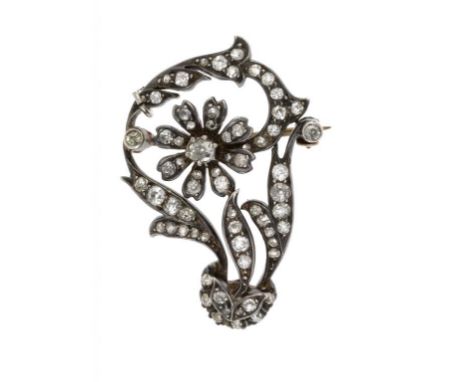 A DIAMOND FLOWER BROOCH, C1890  ++In fine condition with later gold safety chain, gross weight 6.8g