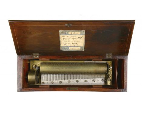 A SWISS KEY-WOUND MUSICAL BOX, C1860  with pinned cylinder and one piece comb to play six aires, stamped 14317, in grained ro