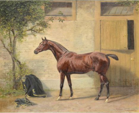 CAPTAIN ADRIAN JONES (1845-1938) PORTRAIT OF A STALLION BY A STABLE DOOR  signed and dated 1891, oil on canvas, 48.5 x 60cm +