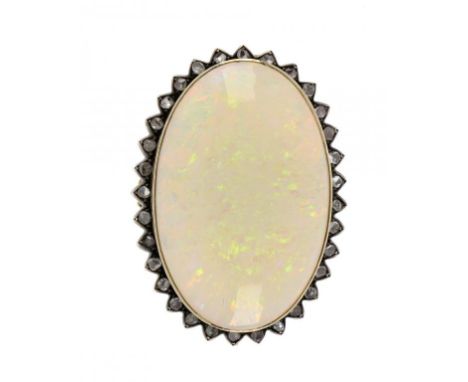 AN OPAL AND ROSE DIAMOND BROOCH, C1900  in gold ++In fine condition, the opal 24 x 38mm, gross weight 12.7g