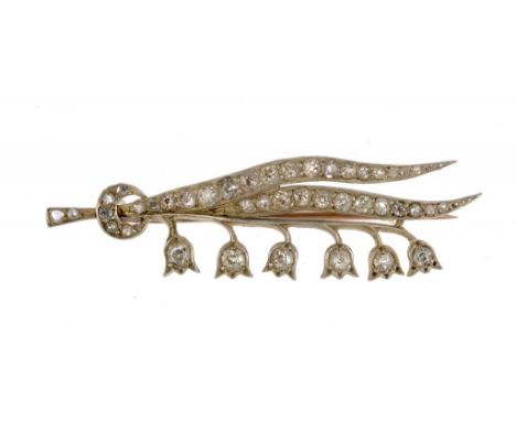 A DIAMOND LILY OF THE VALLEY BROOCH, C1900  ++In good original condition with later gold safety chain, 4.9g gross weight 