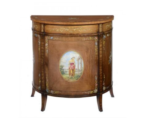 A NEO CLASSICAL STYLE PAINTED MAHOGANY BOW FRONTED COMMODE, MID 20TH C  84cm h; 42 x 84cm ++In fine original condition with l