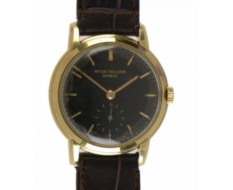 A PATEK PHILIPPE 18CT GOLD GENTLEMAN'S WRISTWATCH, REF  10-200, 742 703, 2484, 685423, black dial, 32mm diam, Swiss control m