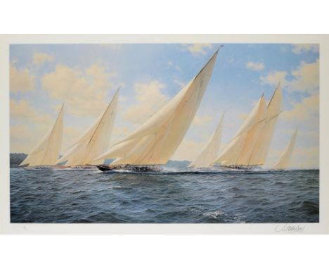 †STEVEN DEWS (1949-) BRITANNIA RACING IN THE SOLENT 1933  offset lithograph with margins, signed by the artist in pencil, num