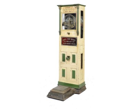 A COIN OPERATED ARCADE WATLING SCALE BY THE WATLING MANUFACTURING CO, CHICAGO, 1903   to weigh 20 stones, the glass dial insc