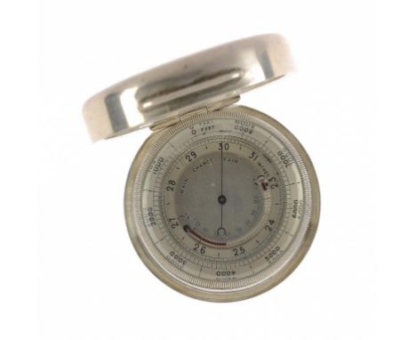 A GEORGE V SILVER POCKET BAROMETER  quite plain, 5.5cm diam, maker W-W, London 1920 ++In good condition, maker's mark rubbed.