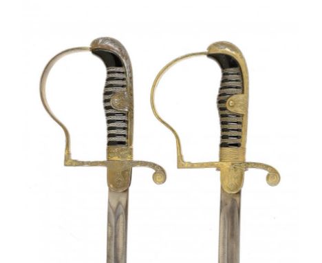 TWO GERMAN, THIRD REICH, ARMY OFFICER'S SWORDS  stamped squirrel trademark and EICKHORN SOLINGEN or EICKHORN SOLINGEN ORIGINA