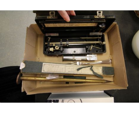 Cased Allbrit Vernier, Eyre &amp; Spottiswoode box set of nine cardboard scales and three other items