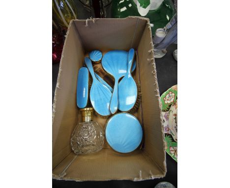 Box of Guilloche enamel dressing table wares