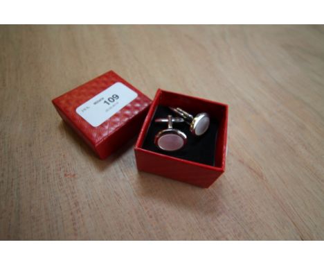White Metal &amp; Mother of Pearl Cufflinks