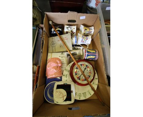 Box of mixed Militaria inc Swagger Stick and Kitchener Mug