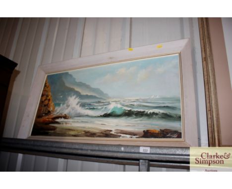 Indistinctly signed oil on canvas of a seascape 