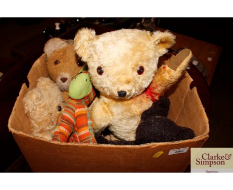 A quantity of vintage well loved Teddy bears etc.