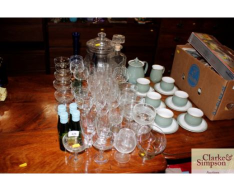 Four bottle of vintage Babycham; two Babycham glasses; a punch bowl; various table glassware etc.
