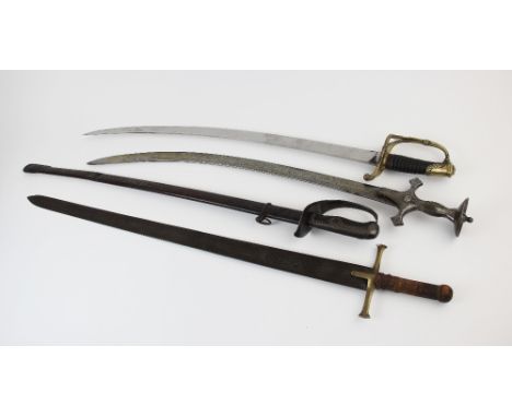 A French 1821 pattern Infantry officer's sword, the 77cm singled edged curved fullered blade set to a pierced brass hilt with