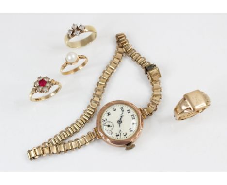 A lady's vintage 9ct gold wristwatch, circa 1935, the round cream dial with Arabic numerals and subsidiary dial to six 'o' cl