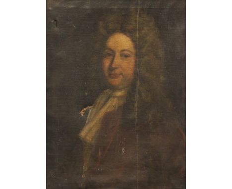 Follower of Sir Godrey Kneller (1646-1723),Portrait of a gentleman, head and shoulders wearing a white cravat,Oil on canvas,7