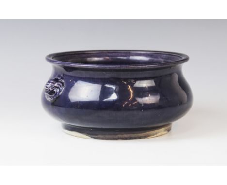 A Chinese porcelain aubergine glaze brush washer, 18th century, Kangxi period, of circular form with tapered rim and all-over